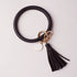 Rainbery Multiful Tassel Keychain Enamel PU Leather O Key Chain Monogram Circle Wristlet Keychain For Women Girls - menochic